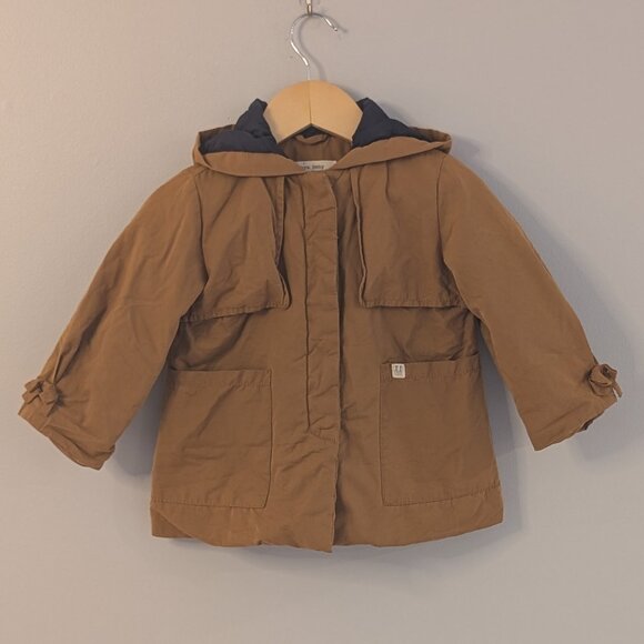 2/$40 🧡 Zara Baby Girl Padded Jacket | Tan Bow Sleeve Coat | 18–24M - Picture 1 of 8